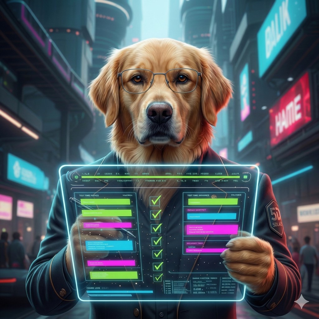 Morgan — golden retriever cyberpunk avatar